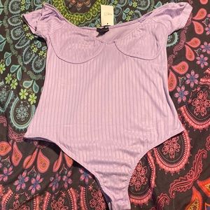 Purple Bodysuits, off the shoulders